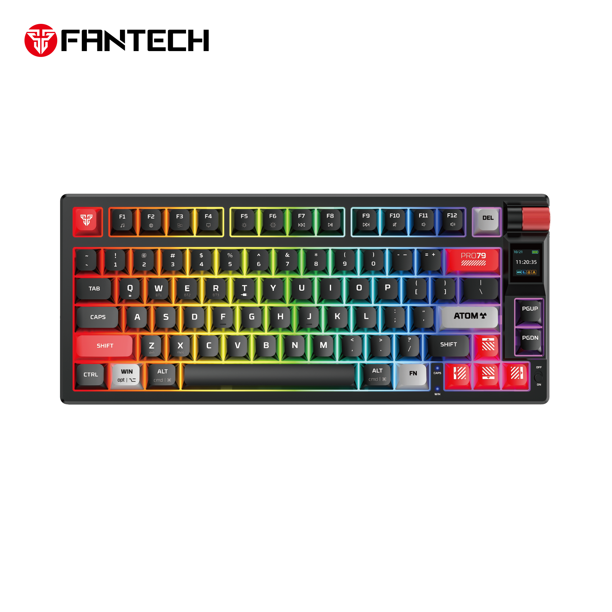 Fantech Atom Pro97 rainbow keyboard, top view. Fantech Atom Pro97 rainbow keyboard, top view.